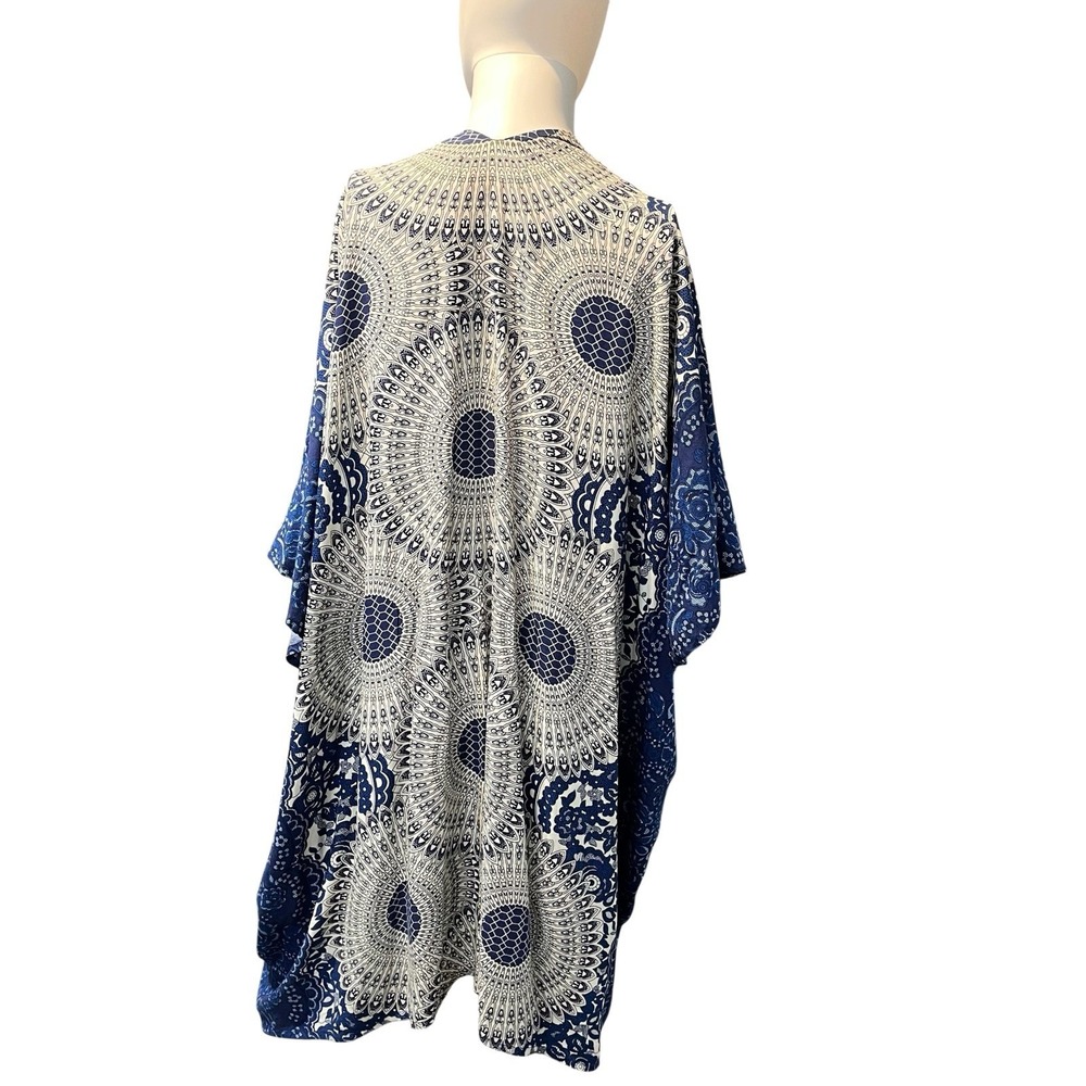 Lotus And Luna Topper Kimono Wrap Blue Medallion Print Handmade OS Boho Hippie